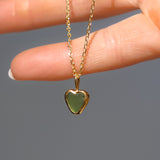 Green Sea Glass Heart Necklace, Gold Vermeil