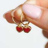 Red Sea Glass Heart Hoops, Gold Vermeil