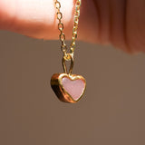 Pink Sea Glass Heart Necklace, Gold Vermeil