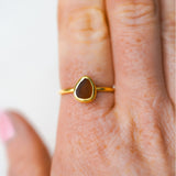 Amber Sea Glass, Gold Vermeil - Size Q