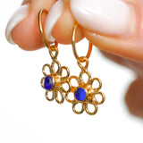 Blue Sea Glass Flower Hoops - Gold Vermeil