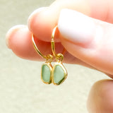 Green Sea Glass Hoops - Gold Vermeil