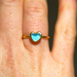 Blue Sea Glass Heart, Gold Vermeil - Size N