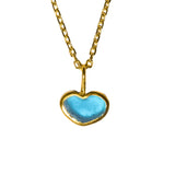 Blue Sea Glass Heart Necklace, Gold Vermeil