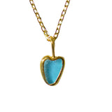 Blue Sea Glass Heart Necklace, Gold Vermeil