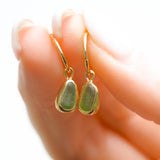Green Sea Glass Hoops - Gold Vermeil