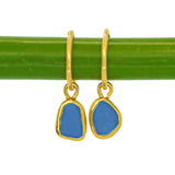 Blue Sea Glass Hoops - Gold Vermeil