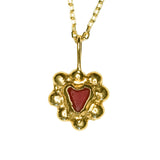 Red Sea Glass Heart Necklace, Gold Vermeil
