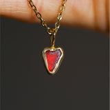 Red Sea Glass Heart Necklace, Gold Vermeil