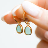 Green Sea Glass Hoops - Gold Vermeil