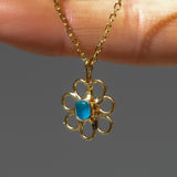 Blue Sea Glass Flower Necklace -  Gold Vermeil