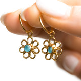 Blue Sea Glass Flower Hoops - Gold Vermeil