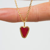 Red Sea Glass Heart Necklace, Gold Vermeil