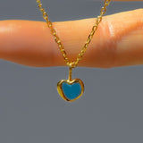 Blue Sea Glass Heart Necklace, Gold Vermeil