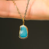 Blue Sea Glass Necklace - Gold Vermeil