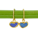 Blue Sea Glass Heart Hoops, Gold Vermeil