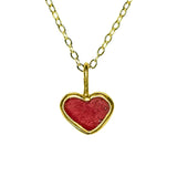 Red Sea Glass Heart Necklace, Gold Vermeil