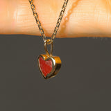 Red Sea Glass Heart Necklace, Gold Vermeil