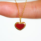 Red Sea Glass Heart Necklace, Gold Vermeil