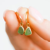 Green Sea Glass Hoops - Gold Vermeil
