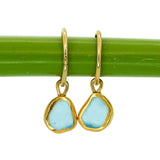 Blue Sea Glass Hoops - Gold Vermeil