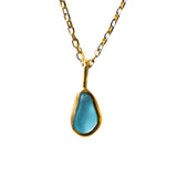 Blue Sea Glass Necklace - Gold Vermeil