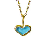 Blue Sea Glass Heart Necklace, Gold Vermeil