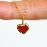 Red Sea Glass Heart Necklace, Gold Vermeil