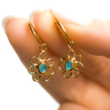 Blue Sea Glass Flower Hoops - Gold Vermeil