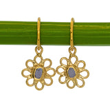 Purple Sea Glass Flower Hoops - Gold Vermeil
