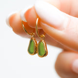 Green Sea Glass Hoops - Gold Vermeil