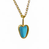 Blue Sea Glass Heart Necklace, Gold Vermeil