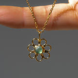 Green Sea Glass Flower Necklace -  Gold Vermeil