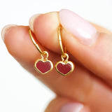 Red Sea Glass Heart Hoops, Gold Vermeil