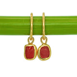Red Sea Glass Hoops - Gold Vermeil