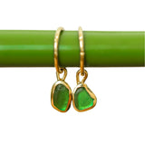 Green Sea Glass Hoops - Gold Vermeil