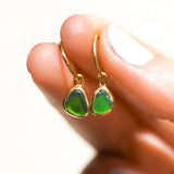 Green Sea Glass Hoops - Gold Vermeil