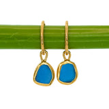 Blue Sea Glass Hoops - Gold Vermeil