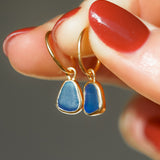 Blue Sea Glass Hoops - Gold Vermeil