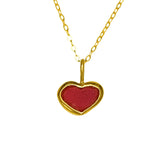 Red Sea Glass Heart Necklace, Gold Vermeil
