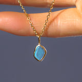 Blue Sea Glass Necklace - Gold Vermeil