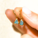Blue Sea Glass Hoops - Gold Vermeil
