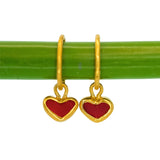 Red Sea Glass Heart Hoops, Gold Vermeil