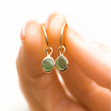 Green Sea Glass Hoops - Gold Vermeil