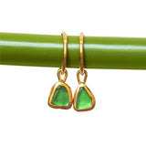 Green Sea Glass Hoops - Gold Vermeil