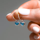 Blue Sea Glass Heart Hoops