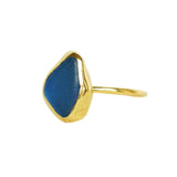 Blue Sea Glass, Gold Vermeil - Size Q