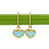 Blue Sea Glass Heart Hoops, Gold Vermeil