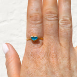 Blue Sea Glass Heart, Gold Vermeil - Size R