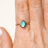 Blue Sea Glass, Gold Vermeil - Size Q